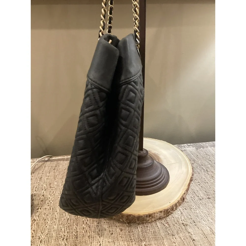 TORY BURCH QUILTED‎ FLEMING BLACK CHAIN TOTE BAG PURSE